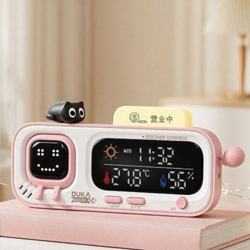 Thermometer Digital - DUKA MOODA スマートデスクトップ温度湿度時計電気デジタルホームミニオフィス温度湿度計楽しいリマインダー