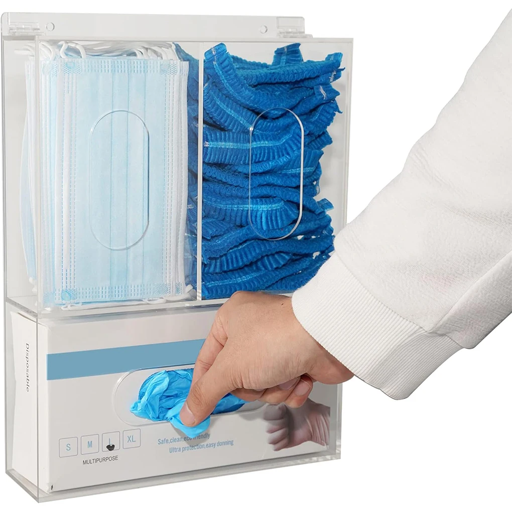 Medical Gloves - 3 グリッドアクリルグローブホルダー透明壁掛けマスク手袋ディスペンサーボックス省スペース防塵手袋収納ボックスオフィス