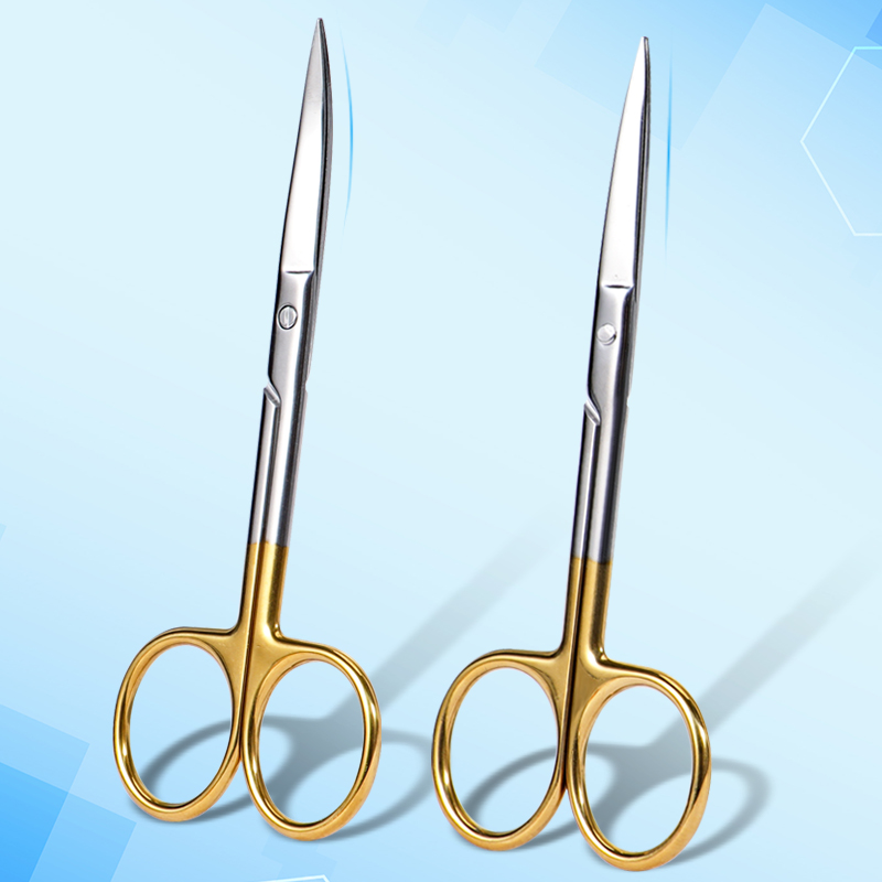 Medical Scissors - 歯科用ゴールドハンドル付きハサミ1個、口腔医療用ハサミ、ステンレス製ストレートヘッドエルボー型外科用ハサミ。