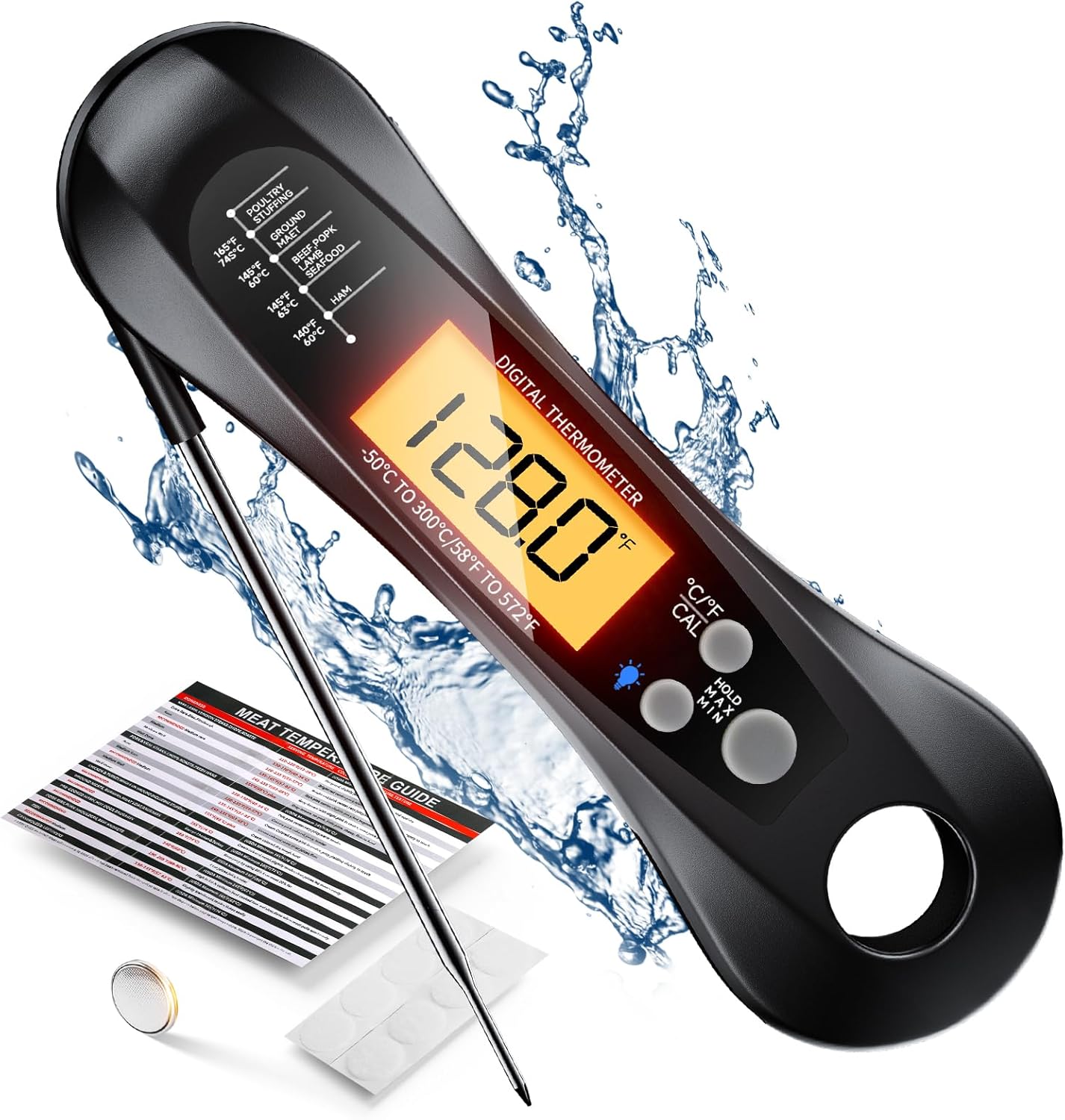 Thermometer Digital - デジタル肉温度計,インスタント読み取り,折りたたみ式プローブ,LEDディスプレイ,グリル,調理,キッチン,バーベキュー