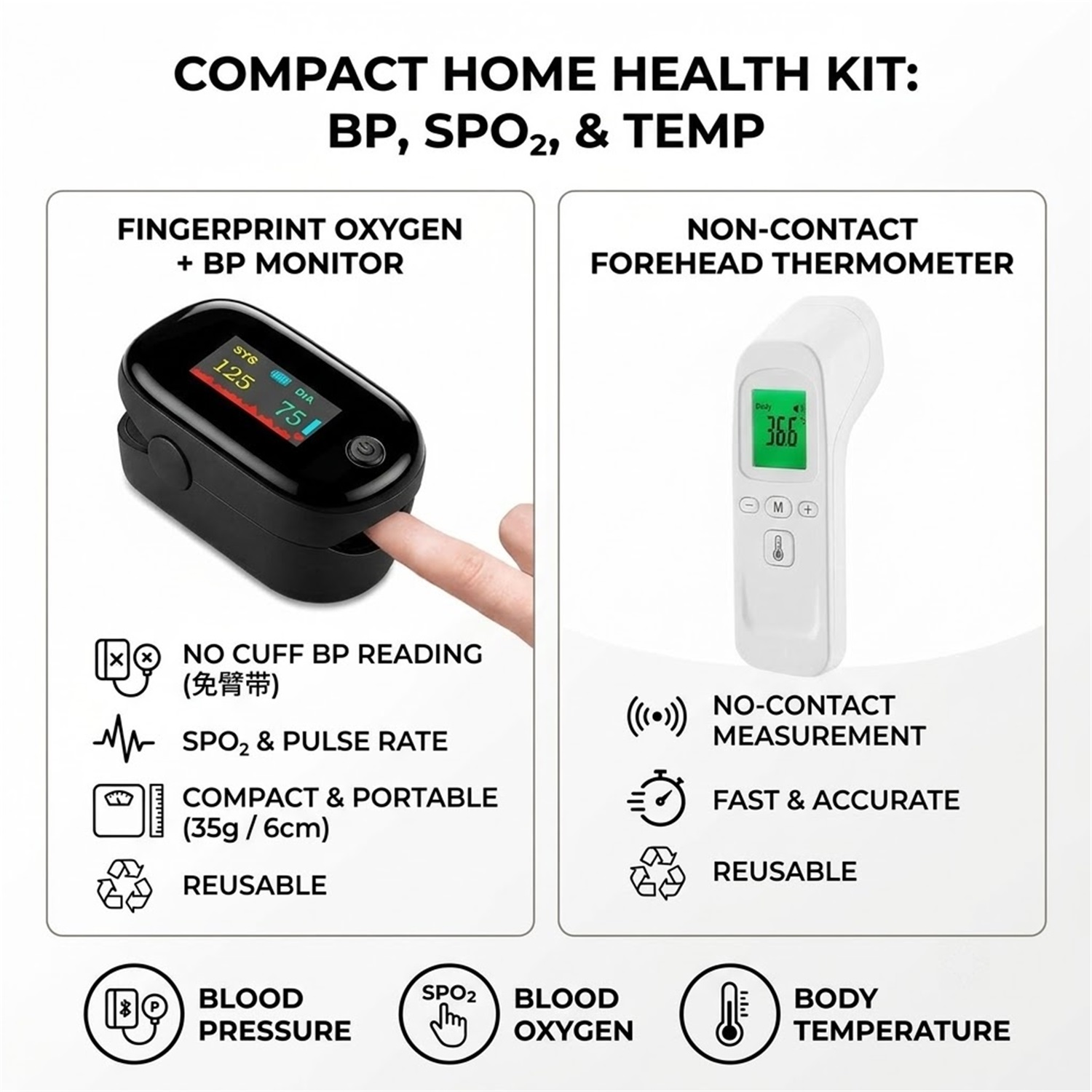 非接触型体温計（赤外線式）または2in1タイプのパルスオキシ - Pulse Oximeter のレビューと価格