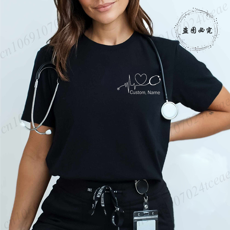 カスタム名ナースシャツ聴診器心拍 RN Tシャツ女性男性服夏 - Stethoscope のレビューと価格