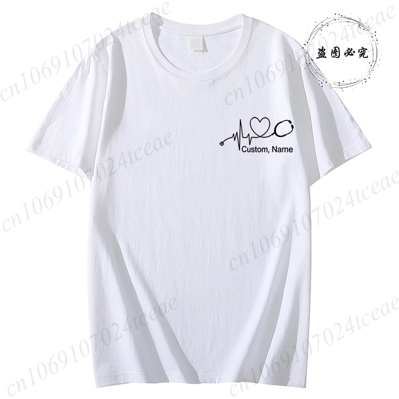 カスタム名ナースシャツ聴診器心拍 RN Tシャツ女性男性服夏 - Stethoscope のレビューと価格