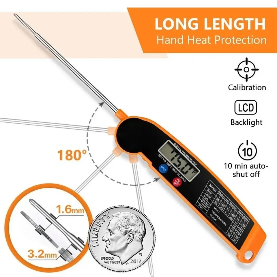 防水デジタルキッチンフードミート温度計、バックライト付きイン - Thermometer Digital のレビューと価格